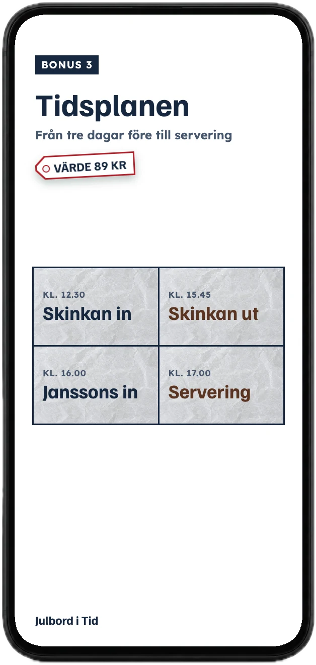Tidsplanen – hela julbordet, dag för dag